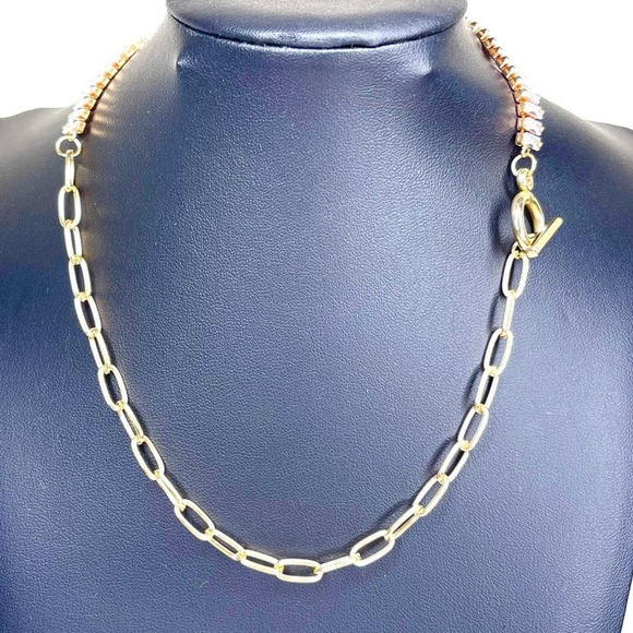 Collar Necklace 16” Paperclip Chain Gold Clear C Z O26 - Picture 10 of 14
